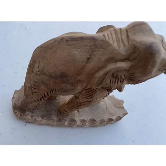 Vintage Hand Carved Wooden Elephant Statue Figurine Rare Trunk Up Good Luck - Picture 5 of 12
